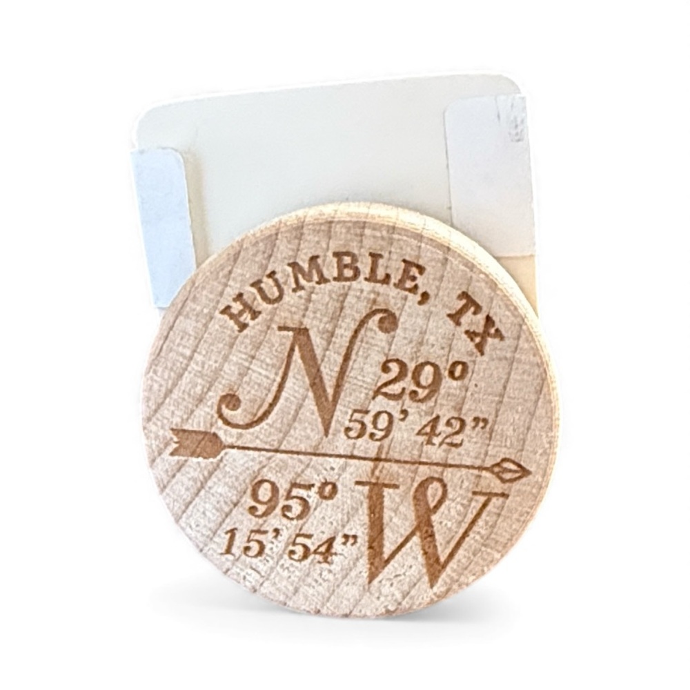 Laser Engraved City of Humble, TX Coordinates Bottle Stopper – NWT